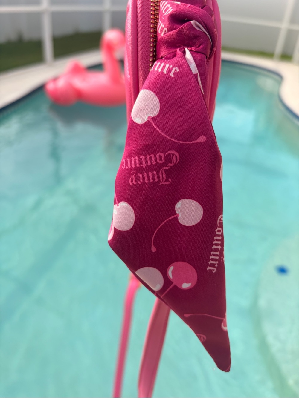 Juicy Couture Fuchsia Heart Quilted Rhinestone Mini Bag with Scarf-NWT - Picture 9 of 13